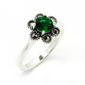 Doğal Taşlı Bayan Gümüş Yüzük HSBY-379