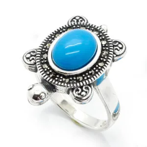 Doğal Taşlı Bayan Gümüş Yüzük HSBY-383