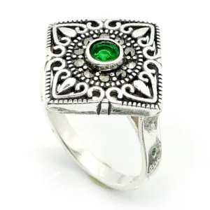 Doğal Taşlı Bayan Gümüş Yüzük HSBY-384