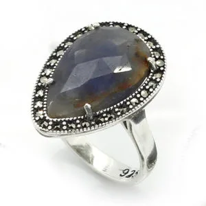 Doğal Taşlı Bayan Gümüş Yüzük HSBY-386