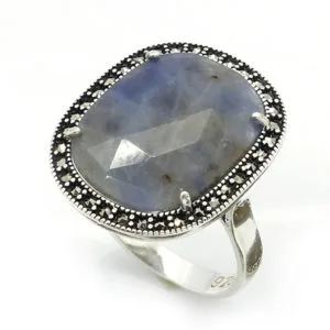 Doğal Taşlı Bayan Gümüş Yüzük HSBY-387