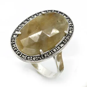 Doğal Taşlı Bayan Gümüş Yüzük HSBY-389