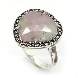 Doğal Taşlı Bayan Gümüş Yüzük HSBY-390