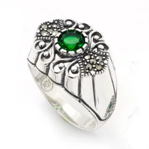 Doğal Taşlı Bayan Gümüş Yüzük HSBY-391