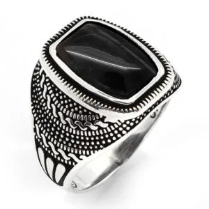 Doğal Taşlı Erkek Gümüş Yüzük HS-795