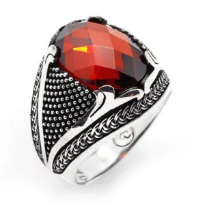 Doğal Taşlı Erkek Gümüş Yüzük HS-796