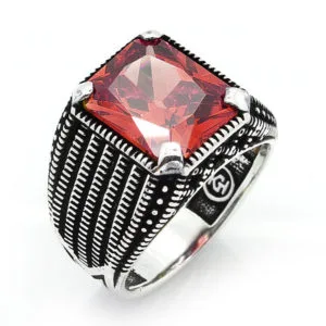 Doğal Taşlı Erkek Gümüş Yüzük HS-797