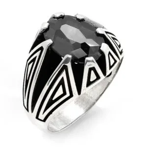 Doğal Taşlı Erkek Gümüş Yüzük HS-801