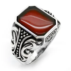 Doğal Taşlı Erkek Gümüş Yüzük HS-802