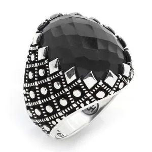 Doğal Taşlı Erkek Gümüş Yüzük HS-803