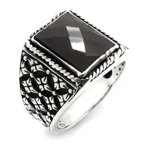 Doğal Taşlı Erkek Gümüş Yüzük HS-805