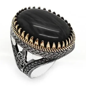 Doğal Taşlı Erkek Gümüş Yüzük HS-812-TU