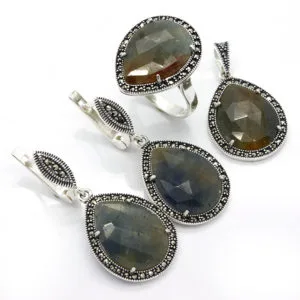 Doğal Taşlı Gümüş Set/Takım HSST-293