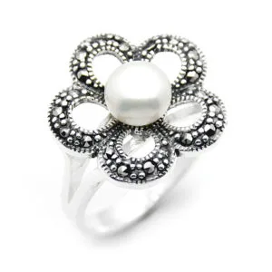 İncili Bayan Gümüş Yüzük HSBY-212